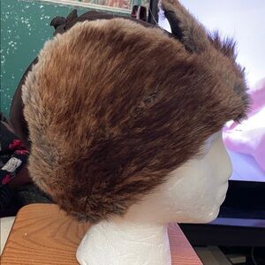Vintage quilted interior Brown Fur Trapper Hat